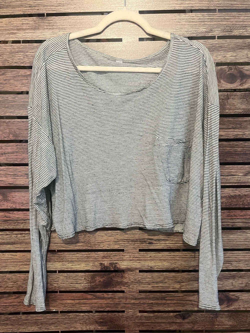 American Apparel Striped Long Sleeve Crop Top OS circa 2013